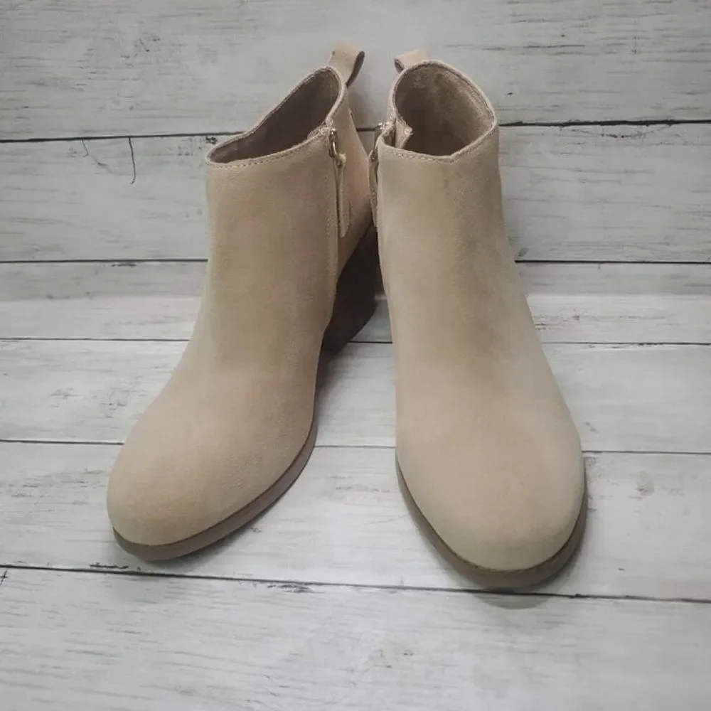 Tom's Lea Sand Suede Block Heel Ankle Boots Bootie US 10W NWT - Picture 4 of 14